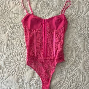 Free People Raspberry Sorbet Lace Corset Bodysuit